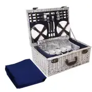 NNEDSZ 6-Person Picnic Basket Cooler Bag Wicker PU Fastening Straps Plates