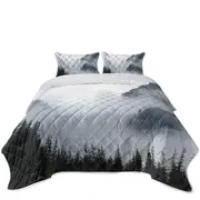 Foggy Mountain and Pine Trees Coverlet