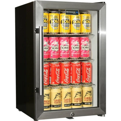 New Tropical Glass Door Mini Bar Fridge Chromed Adjustable Shelves Blue Led Ligh