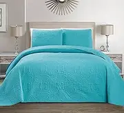 Linen Plus Collection 3 Pieces King/California King Over Size Embossed Coverlet Bedspread Set Solid Turquoise Blue 118" x 106" New