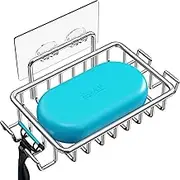 Nieifi Soap Dish Holder Stainless Steel Rustproof with 4 Hooks for Bathroom, Washroom, Lavatory, Restroom, Toilet, Shower, Kitchen Adhesive No Drilling Wall Mounted