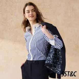 【SST&C 新品８５折】海軍風藍色直條紋修身襯衫7562403005
