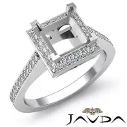 Princess Cut Semi Mount Natural Halo Pave Diamond Engagement Platinum 0.5Ct Ring