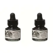 2x Winsor & Newton 30ml Black Indian Ink 951 Bottle Craft Drawing Calligraphy