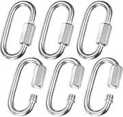 uxcell 6-Pack Quick Chain Link Connector, M6 1/4" 316 Stainless Steel D-Shape Locking Repair Chain Links for Swing/Camping/Hiking/Backpack, Twist Key Ring Screw Chain Link [Silver]