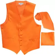 New Men's Orange formal vest Tuxedo Waistcoat_necktie & hankie set wedding