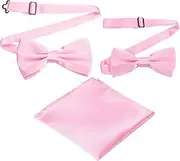 [uxcell] Bow Tie for Men, Adjustable Bow Ties with Pocket Square Solid Color Triple Fold Pre-tied Bow Ties Sets for Wedding, Parties, Dinner, and Business (Pink, 2Size)