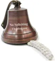 4" Antique NoSoliciting Brass Ship Bell Wall Mounted Bracket Nautical Home Decor