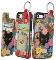 for iPhone 8/7/SE Wallet Case with Card Holder - for iPhone 7/8/SE Flower Cat