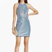 Aidan Mattox Blue Sequin Halter Mini Homecoming Prom Formal Dress with Cutout 4
