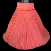 在飛比找有閑購物優惠-美國品牌DKNY西瓜紅色純蠶絲百褶及膝裙