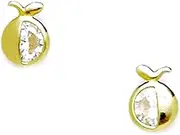 [JewelryWeb] 14k Yellow Gold CZ Simulated Diamond Fruit Design Screw Back Earrings 7x5mm Stud Earring for Women