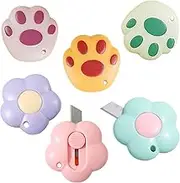 Mini Box Cutter, 6 Pcs Retractable Blade Utility Knives Box Cutter Cute Cat Paw/Flower Shape Retractable Art Knife Letter Opener Box Cutter Handed Mini Cutter for Cartons Cardboard Box