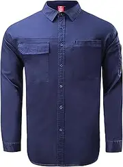 [BIG BEE] Work Shirt Stretch Cotton Drill Solid Colour Thin Breathable Black Blue Hi-Vis