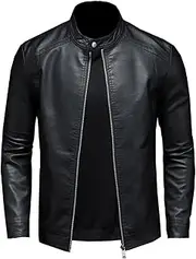 [The Next] Mens Stand Collar Slim Genuine Leather Jacket Motorcycle Causal Coat Mens Moto Biker Leather Jackets