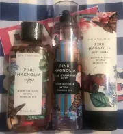 BATH and BODY WORKS Pink Magnolia GIFT SET Cream Lotion, Mist & Shower Gel