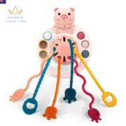 Development Baby Rattle Teether Toys Montessori Silicone Pull String Games Baby