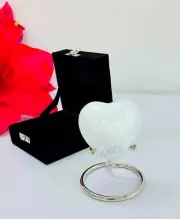 White Cremation Urn for Ashes Keepsake Heart Urn with Black Box and silver Stand