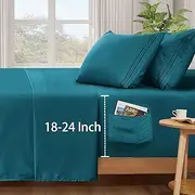 SiinvdaBZX Extra Deep Pocket Twin Sheets Set - Fits Mattress Up to 24 Inches Thick - 3 Piece Teal Deep Pocket Sheets for Air Mattress - Soft 1800 Thread Count Fitted Sheet with Side Pocket