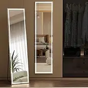 Embellir Full Length Mirror with LED Light,160x40cm Floor Mirror with Aluminum Alloy Thin Frame,Standing Makeup Mirror with Anti-Slip Feet,Full Body Mirror,Long Mirrors for Bedroom,Living Room Decor