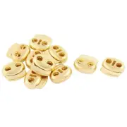 10 Pcs Double Holes Cord Lock Stopper Toggles Spring Adjuster Fastener Gold Tone