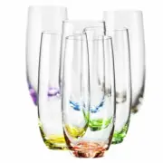 Bohemia Collection Rainbow Set of 6 Highball Multi Colored Crystal Glasses 12 Oz