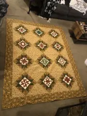 Handmade fall Autumn Patchwork Appliqued blocks. Machine Quilted 6 ft by 7 ft