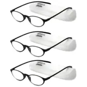 Calabria 719 Flexie Oval Reading Glasses +3.00 Ebony (3pack) Men/Women Bendable
