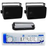 Marine Stereo Receiver, 2x 3.5'' 200W 3-Way Indoor/Outdoor Black Speakers, Cover