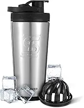 Ice Shaker Stainless Steel Insulated Water Bottle Protein Mixing Cup (As seen on Shark Tank) 26 oz (Silver)