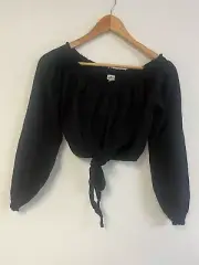 Blanco 100 % Cotton Top Off Shoulder Blouse Tie Front Sz L NWT $48