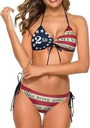 [SKT T1] Women's American 2nd Amendment Flag Bikini Swimsuit Sexy Halter Tops Underwear Bathing Suits 2 Piece Swimwear