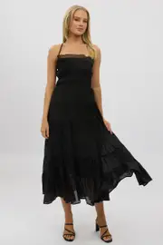 Black Maxi Dress Tiered Backless - Size 16XL, Women's Maxi Dress