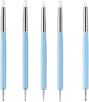 HIGHROCK 5Pcs Nail Art Dotting Tools Nail Silicone Brush Dual Head Dotting Drawing Painting Pen Clay Pottery Modeling Sculpting Drawing Tools (BLUE)