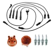 Distributor Cap + 4 Spark Plugs + Spark Plug Wire Sets for VOLVO 240 242 244 245 (for: Volvo)
