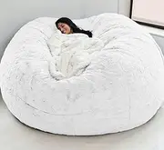 7ft Giant Bean Bag Chair for Adult, Living Room Furniture, Big Round Soft Fluffy Pv Velvet Fur Beanbag Lazy Sofa Bed Cover, (with One Inner Sleeve, No Filler)-White||7FT