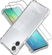 LYZXMY Case for Samsung Galaxy A06 5G/F06/M06 Transparent Mobile Phone Case + 2 Pieces Tempered Glass Screen Protector, Soft Silicone TPU Anti-Scratch Clear Case