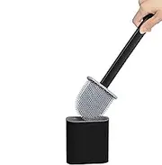 Wall Mounted Bristle Brush, Leak Proof Flat Silicone Toilet Brush with Holder, Soft and Cleaning Toilet Brush Set for Bathroom Black Bristle Brush for Washroom