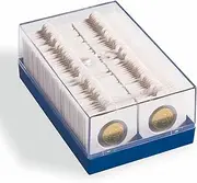 Leuchtturm Blue Coin Storage Box, Plastic, Holds 100 Coin Holders, Clear Lid