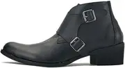 [Generic] Genuine Leather Work Boot for Men Ankle Boot Zipper Round Toe High Heel Pull On Monk Strap Zipper Men's Leather Shoes