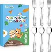 DRKIO Stainless Steel Toddler Utensils Set - 6 Pieces Kids Silverware Set Children Safe Food Grade Small Forks and Spoons Dishwasher Safe Mirror Polished