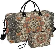 [ZRYSMY] Persian Pattern Orange Duffel Bag for Traveling, Travel Bag Gym Bag, with Multiple Interior Pockets Shoulder Weekender Bag for Women Men with Toiletry Bag 20.5L x 1.9W x 13.8H, Multi-Colored