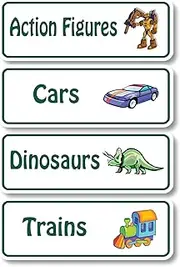 Lovable Labels Toy Bin Organization Labels 64 Pre-Printed + 8 Blank Storage Bin Stickers for Toy Storage, Toy Bin Labels Great Bin Organizer for Playroom and Daycare Centers.