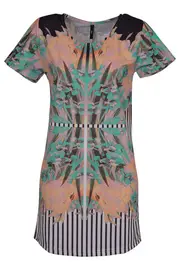 Floral Stripe Print Ponte Dress--STA-UT1854
