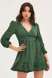 Polka Dot Wrap Dress Long Sleeve - Size 14, Women's Skater Dress