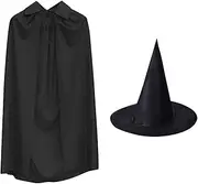 Black Cloak | 55 Inch Dress Up Cloak with Witch Hat | Role Playing Props, Renaissance Medieval Costume for Teens and Adults