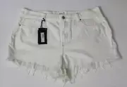 PAIGE NOELLA WHITE CUT OFF HEAVY FRAY SANDLOT DESTRUCTED DENIM SHORTS US 34