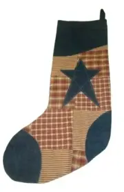 HM Denim STAR Applique Farm Life Farmhouse Patchwork Plaid Christmas Stocking #1