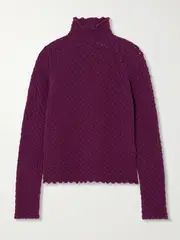 [Chloé] Chloé - Open-knit Wool And Cashmere-blend Turtleneck Sweater - Purple - small small Purple