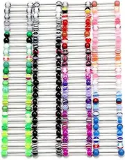 [Heienngy] 100pcs 14g Tongue Rings Nipple Rings for Women Men Surgical Stainless Steel Tongue/Nipple Piercing Jewelry Plastic Metal Tongue Rings 16MM Acrylic Straight Barbells Body Piercing Jewelry